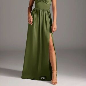 Stretch Satin Bridesmaid Dress Olive Green Azazie A10 m/l